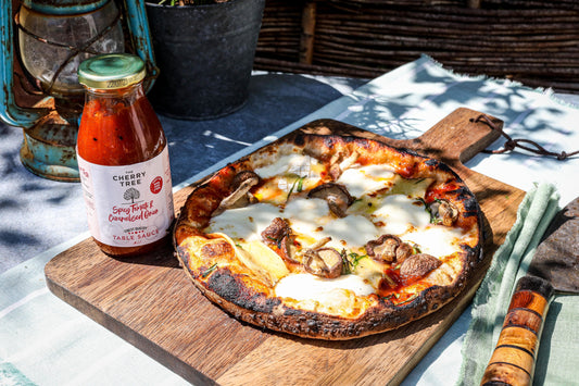 Mushroom Pizza with Spicy Tomato & Caramelised Onion Sauce Recipe